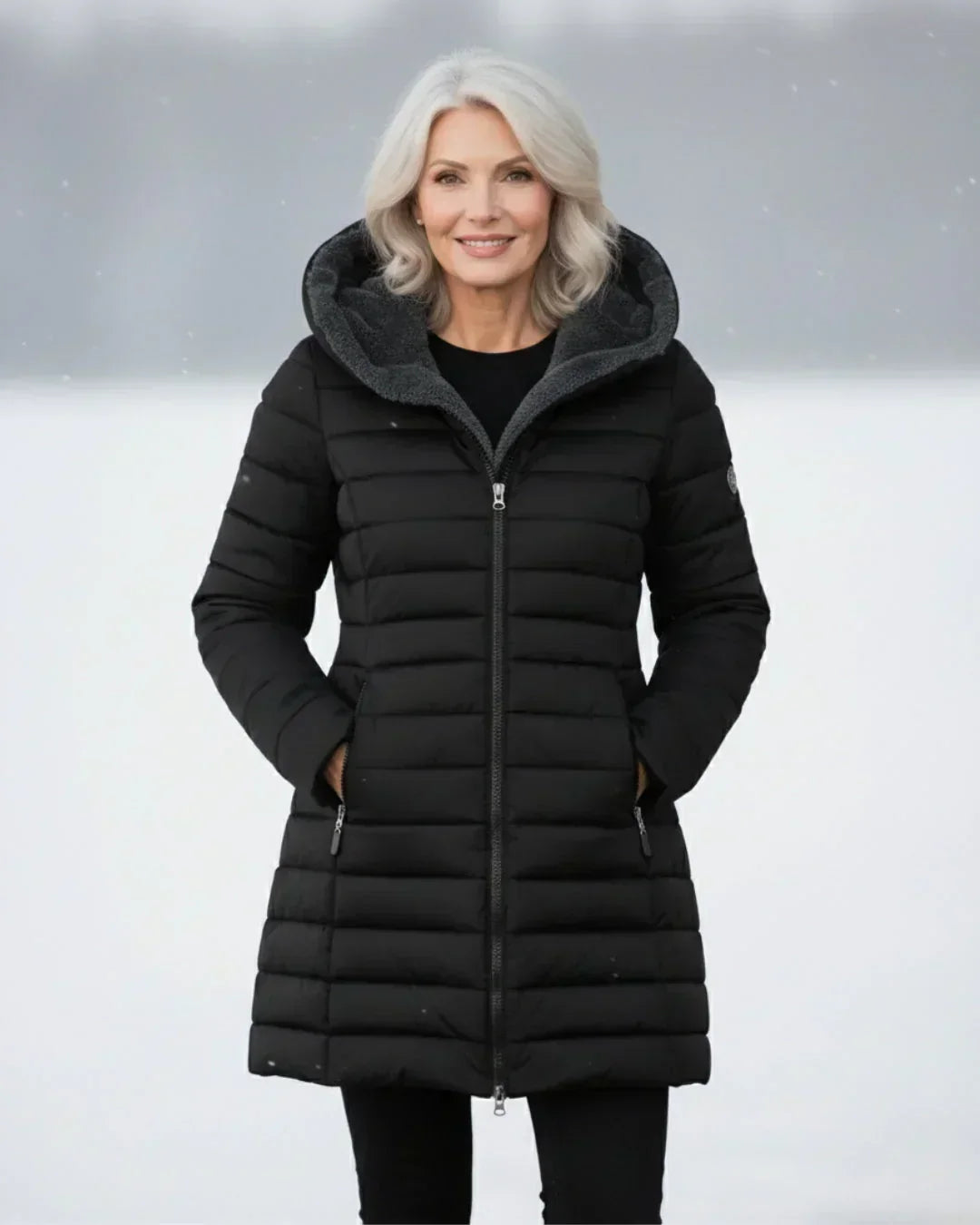 Chaqueta acolchada larga con capucha