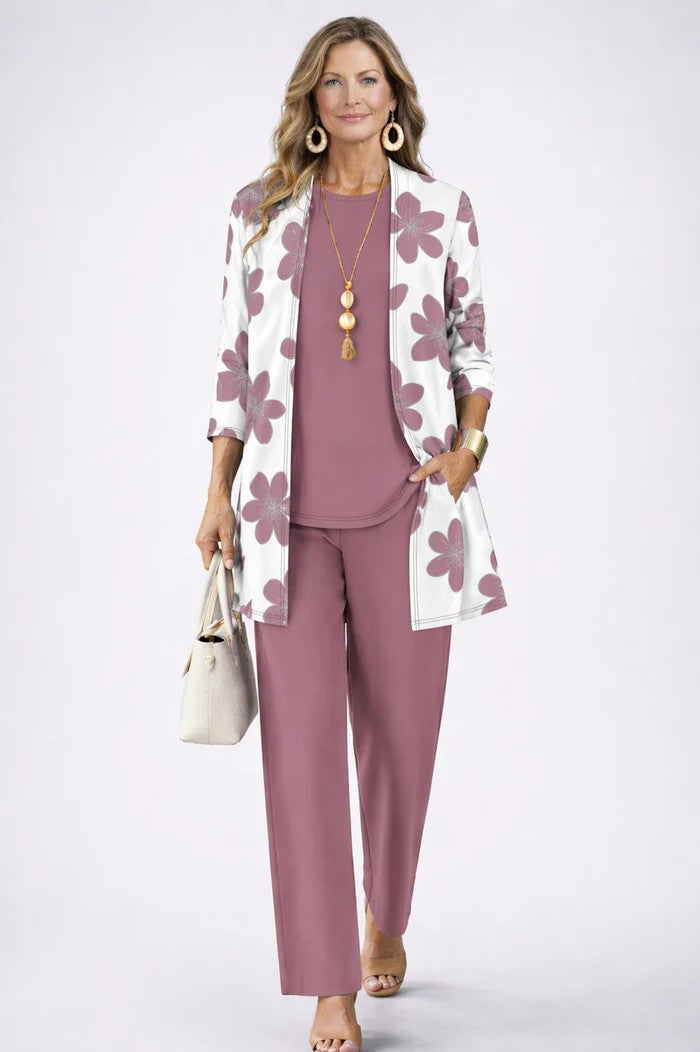 Conjunto de tres piezas con cárdigan largo