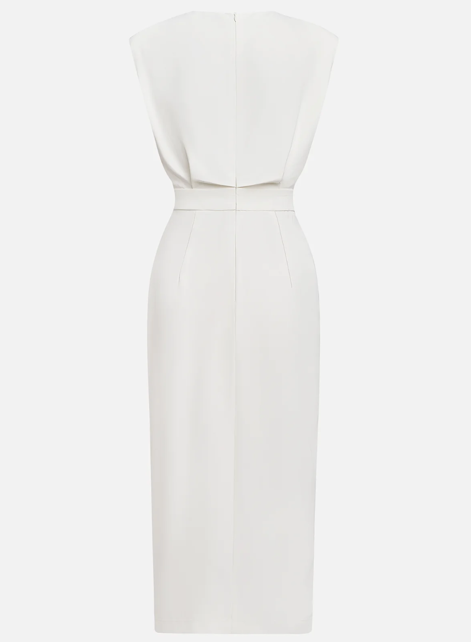 VIBELARA | VESTIDO MIDI AJUSTADO CON BOTONES DORADOS
