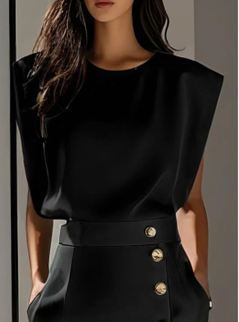 VIBELARA | VESTIDO MIDI AJUSTADO CON BOTONES DORADOS