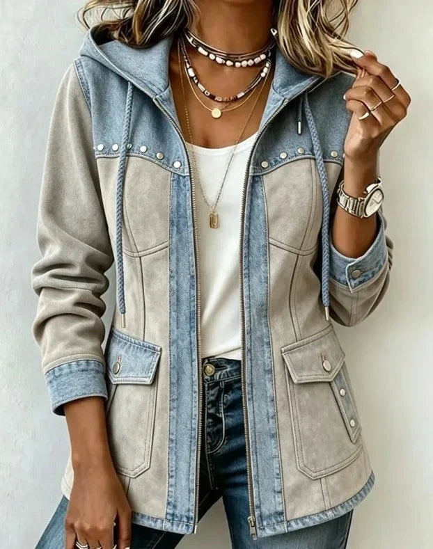 VIBELARA | CHAQUETA CON CAPUCHA DE DOBLE TEJIDO VÉRONIQUE