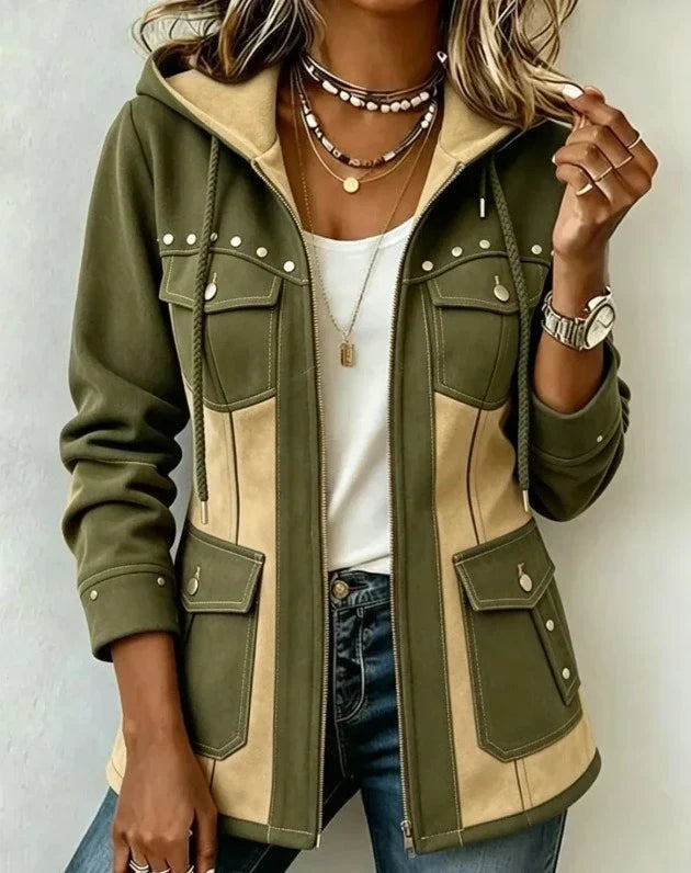 VIBELARA | CHAQUETA CON CAPUCHA DE DOBLE TEJIDO VÉRONIQUE