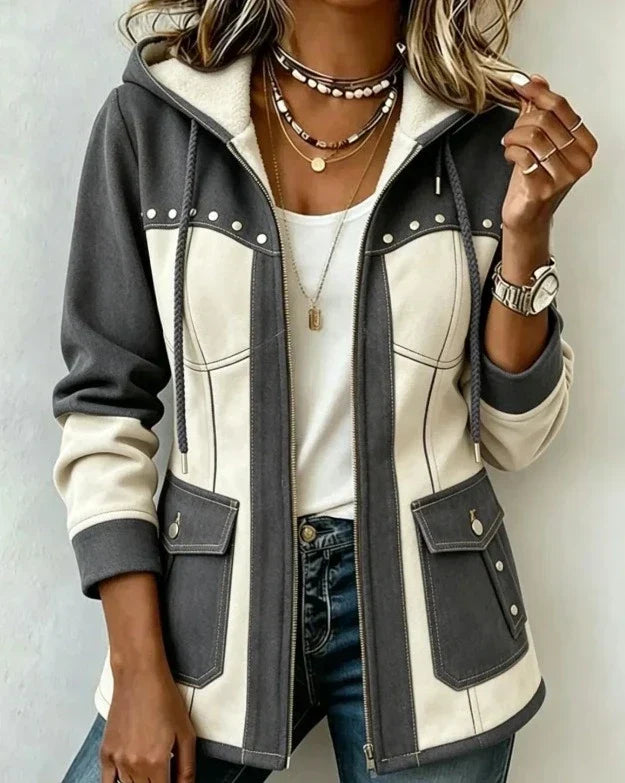 VIBELARA | CHAQUETA CON CAPUCHA DE DOBLE TEJIDO VÉRONIQUE