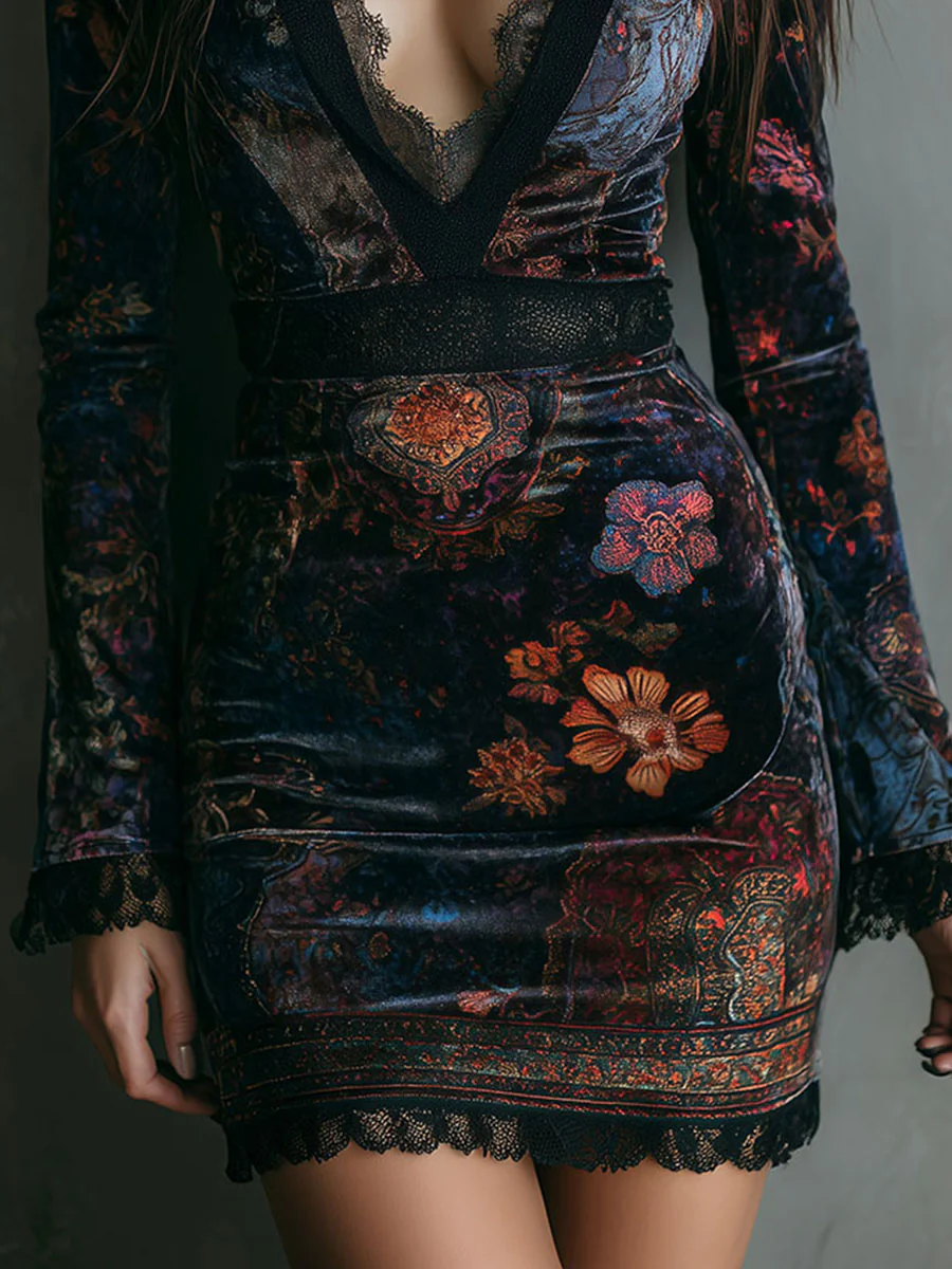 VIBELARA | MINIVESTIDO DE TERCIOPELO CON ESCOTE PROFUNDO