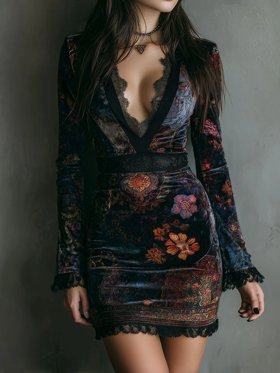 VIBELARA | MINIVESTIDO DE TERCIOPELO CON ESCOTE PROFUNDO