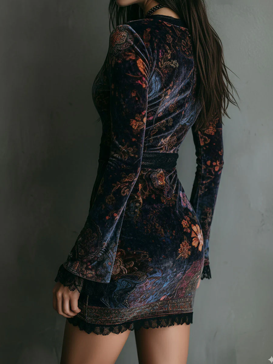 VIBELARA | MINIVESTIDO DE TERCIOPELO CON ESCOTE PROFUNDO