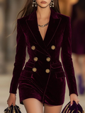 VIBELARA | VESTIDO BLAZER DE TERCIOPELO CON BOTONES DORADOS