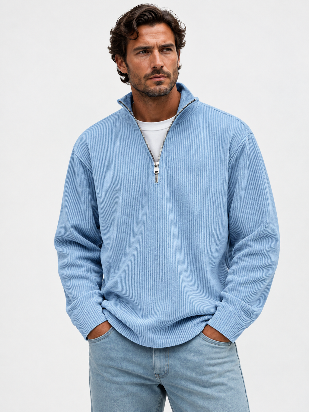 VIBELARA | JERSEY CLÁSICO DE PUNTO ACANALADO CON MEDIA CREMALLERA PARA HOMBRE
