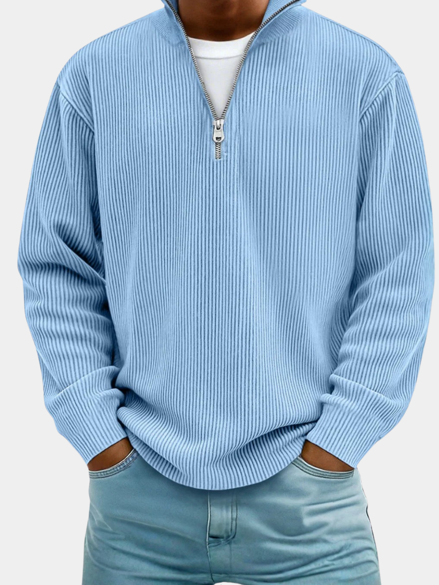 VIBELARA | JERSEY CLÁSICO DE PUNTO ACANALADO CON MEDIA CREMALLERA PARA HOMBRE