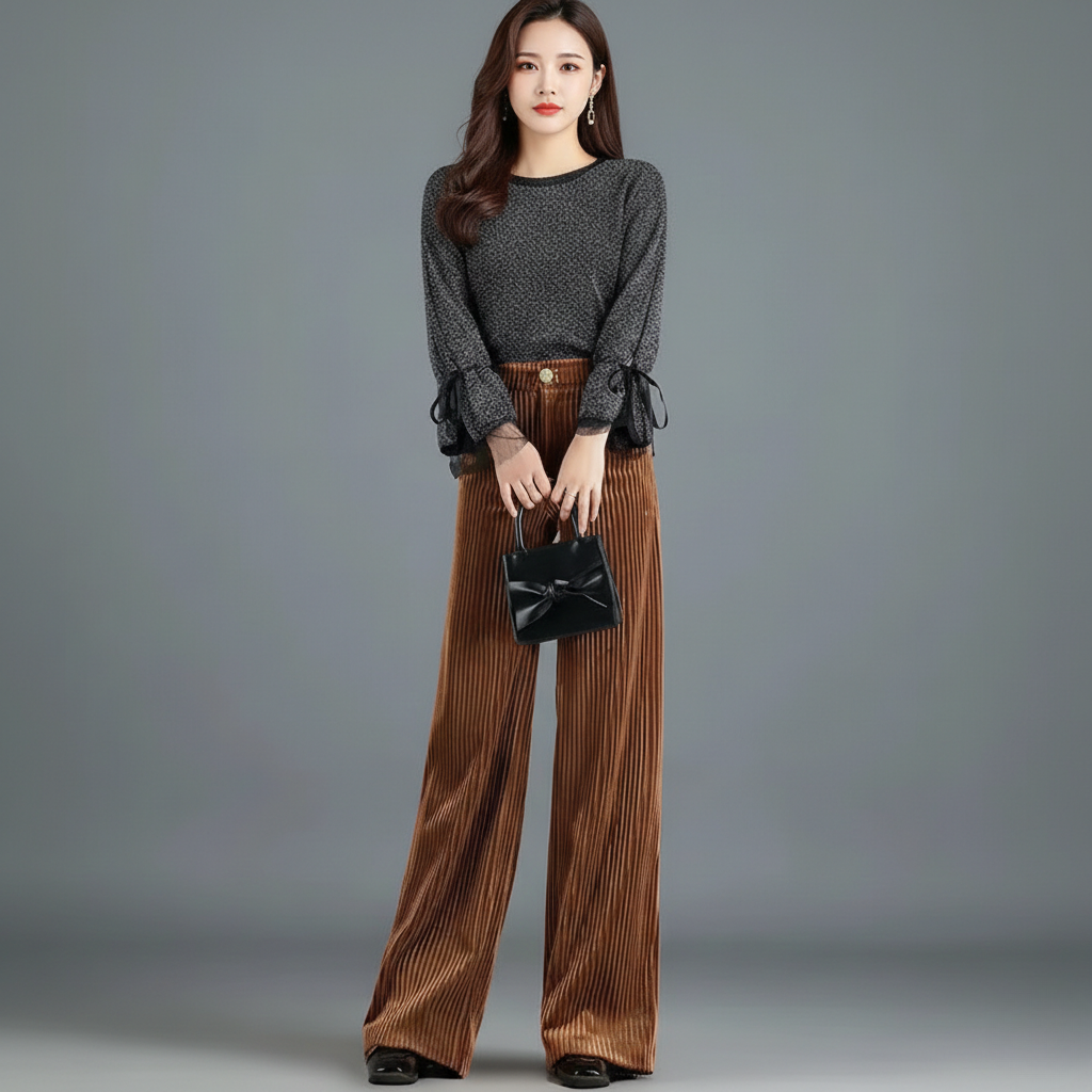VIBELARA | PANTALÓN DE PANA DE TIRO ALTO PARA MUJER