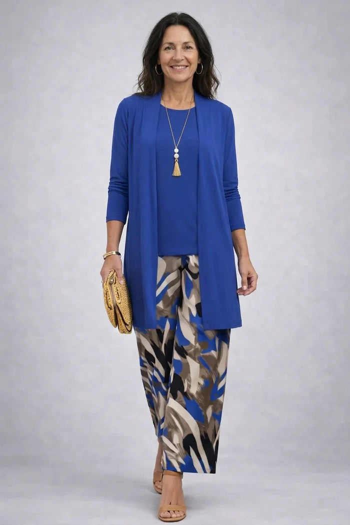 Conjunto de tres piezas con cárdigan largo