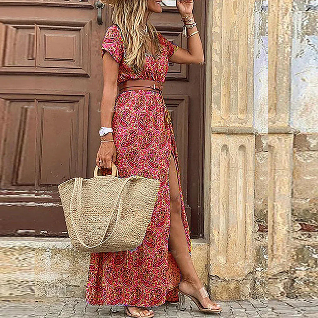Joselin™ – Vestido largo bohemio y vaporoso con cinturón