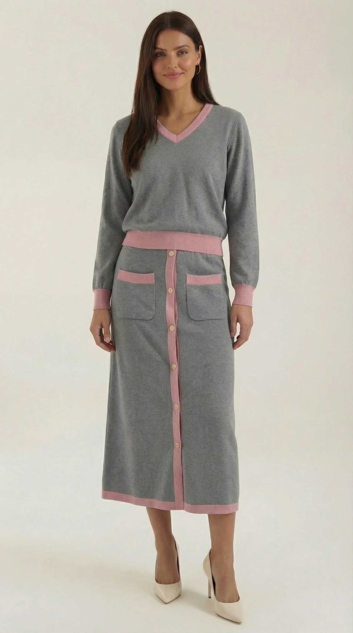 Conjunto de suéter V y falda midi 'Cheryl'