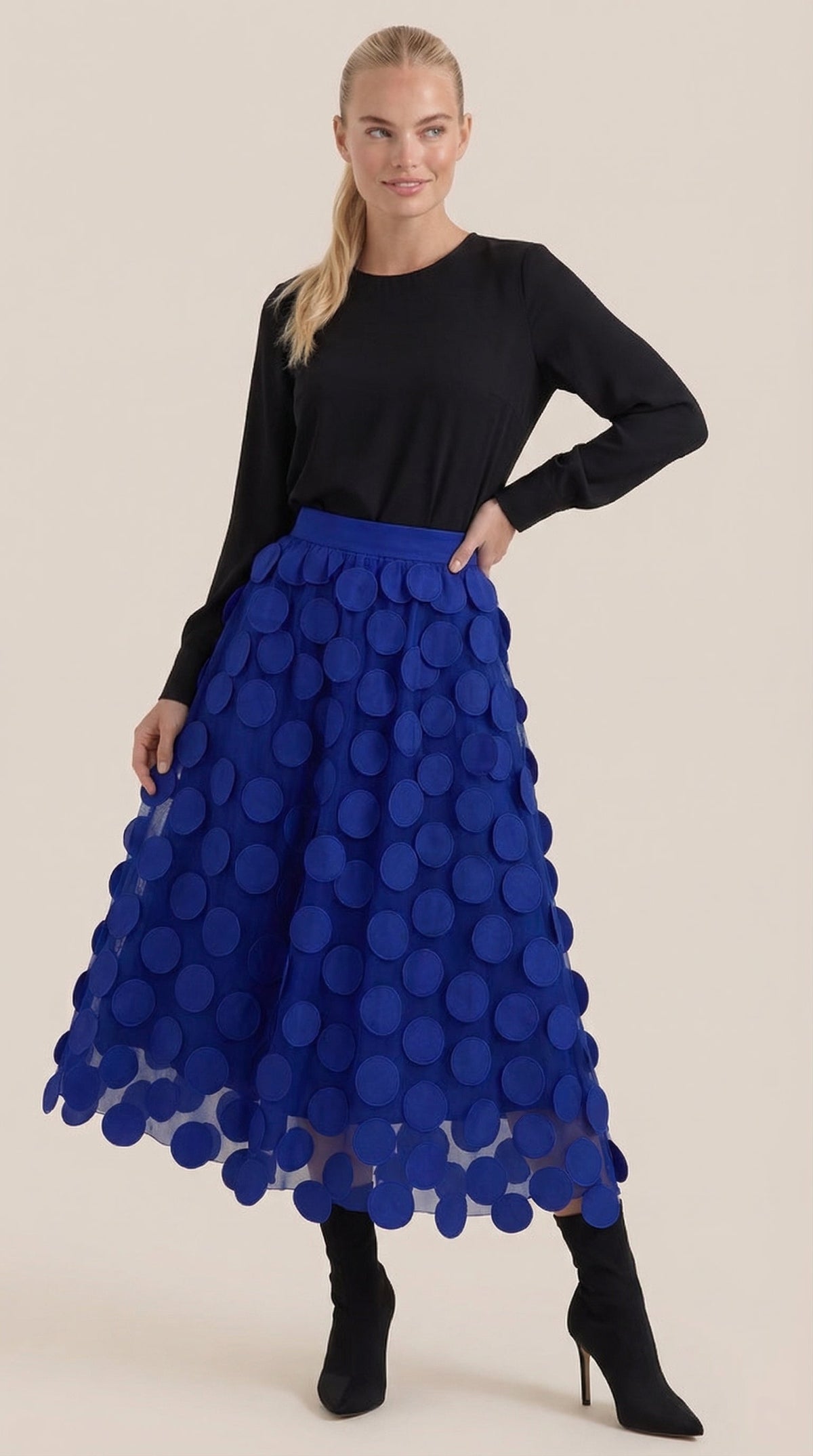 Falda Midi de Malla con Detalles de Puntos Olga