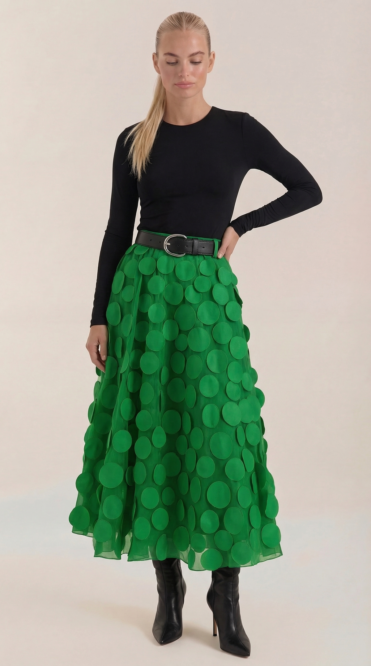 Falda Midi de Malla con Detalles de Puntos Olga