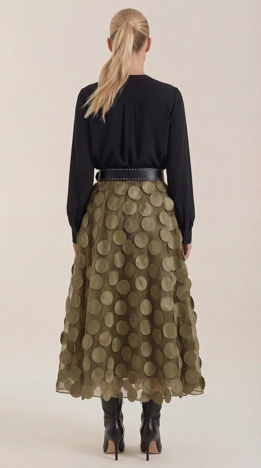 Falda Midi de Malla con Detalles de Puntos Olga