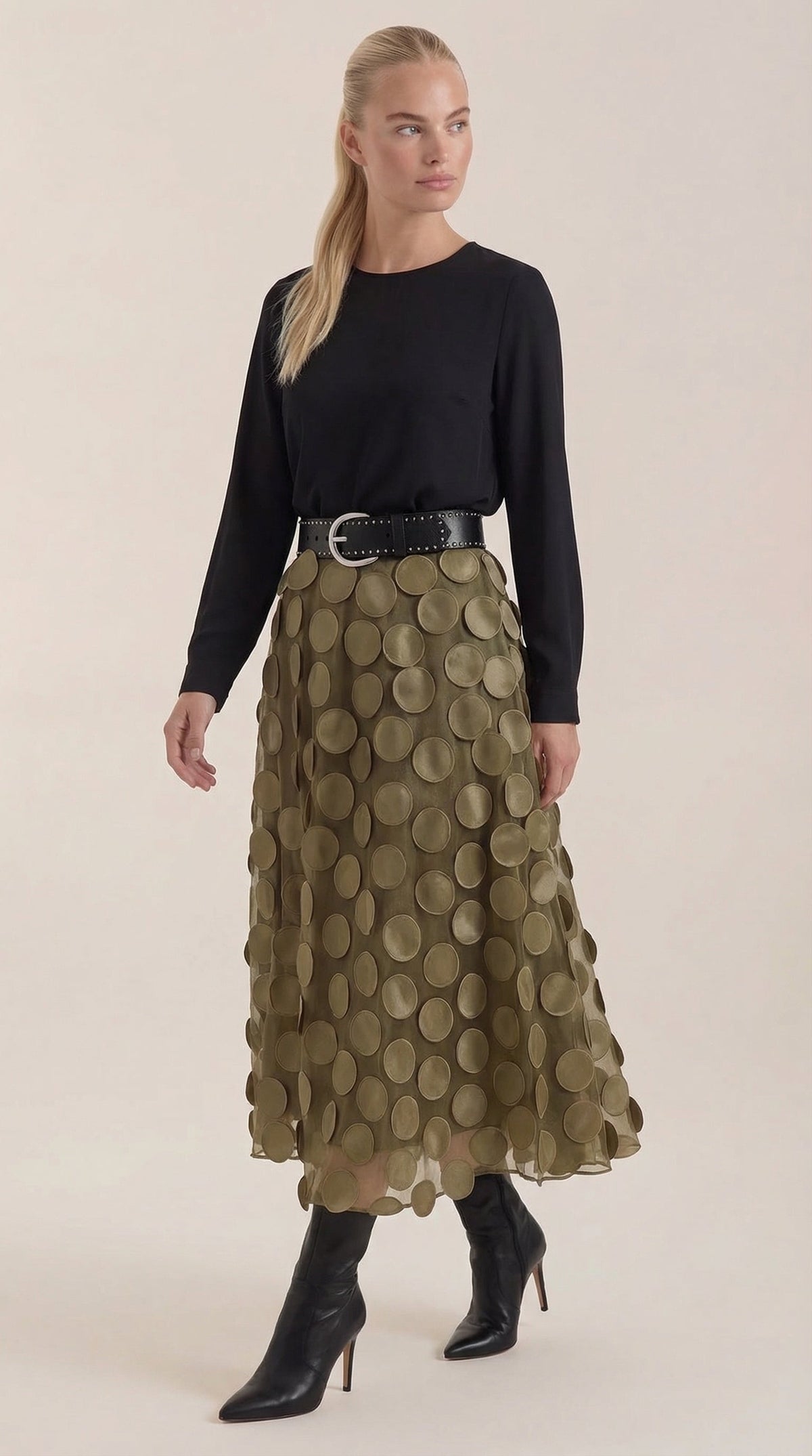 Falda Midi de Malla con Detalles de Puntos Olga