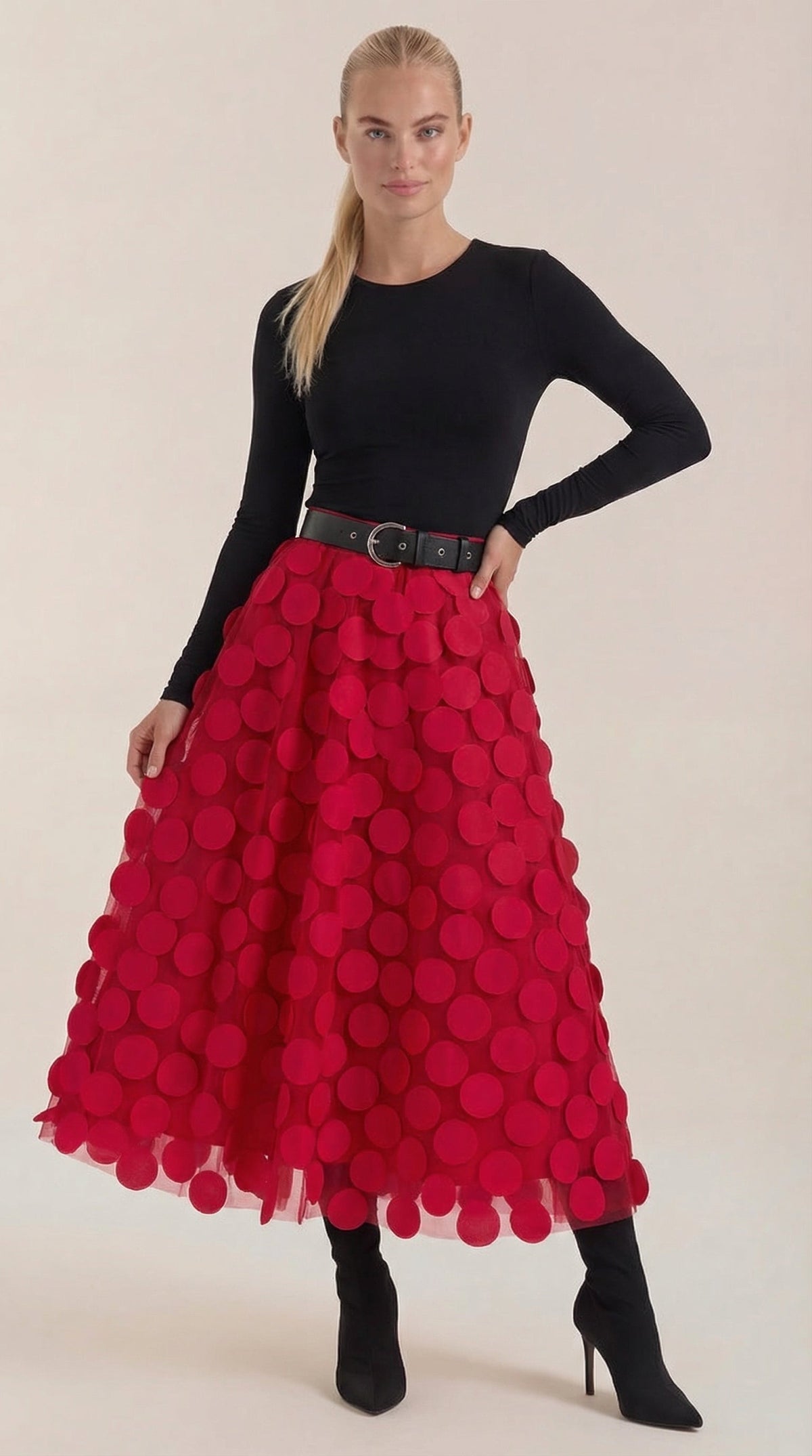 Falda Midi de Malla con Detalles de Puntos Olga