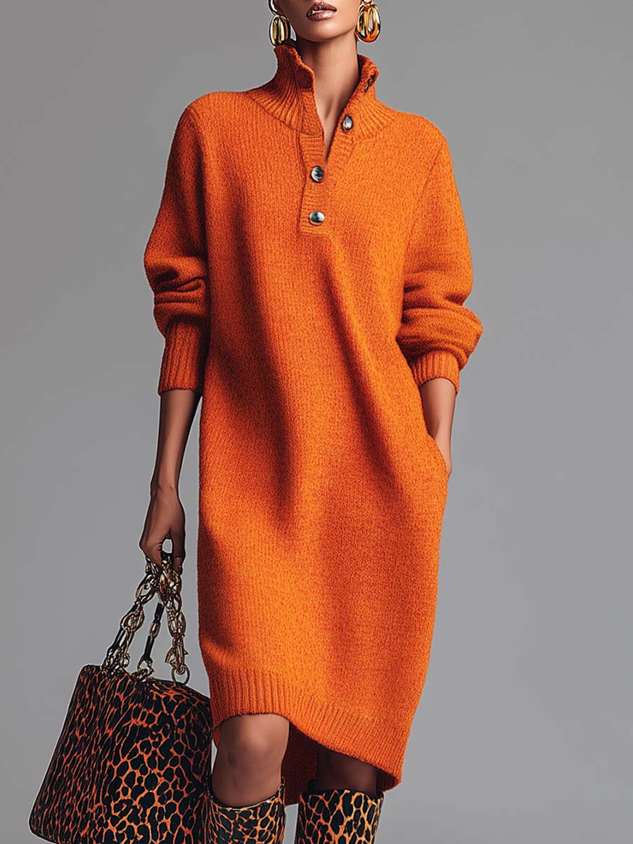 VIBELARA | VESTIDO JERSEY CON CUELLO ABOTONADO