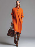 VIBELARA | VESTIDO JERSEY CON CUELLO ABOTONADO