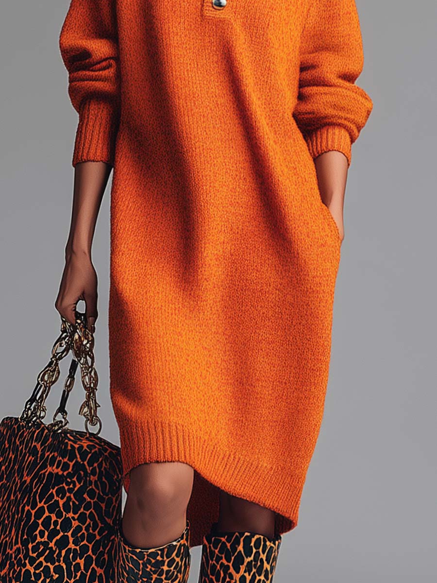 VIBELARA | VESTIDO JERSEY CON CUELLO ABOTONADO